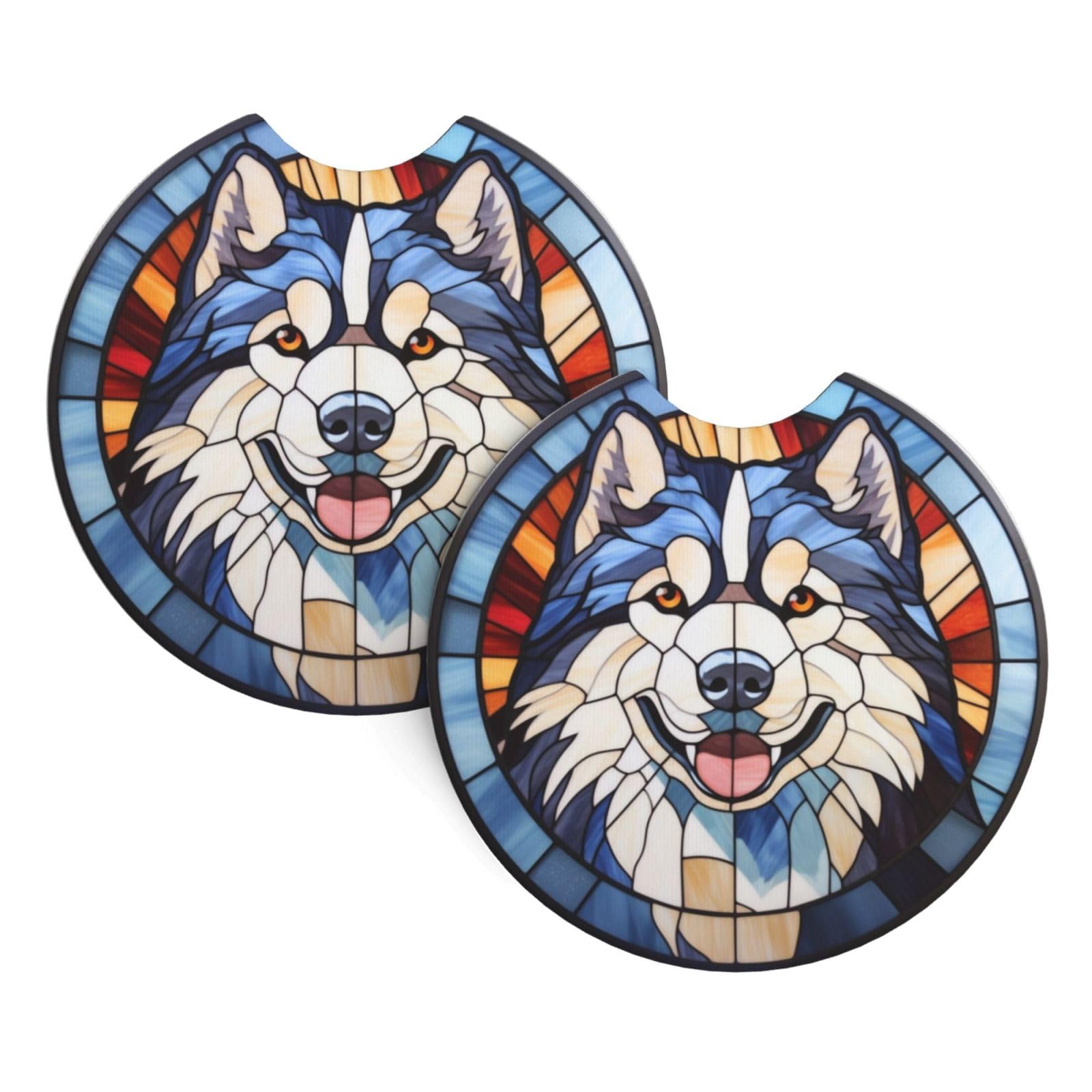 Alaskan Malamute Lovers Car Coasters - 2pcs Dog Lovers Drink Coasters, Alaskan Malamute Dog Themed Decor Gift for Alaskan Malamute Moms & Dads (Alaskan Malamute)