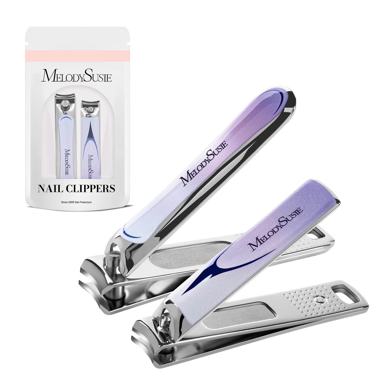 MelodySusie Nail Clippers Set 2 in 1 Toenail Clippers Nail Clippers for Women Ultra Sharp Stainless Steel Fingernail