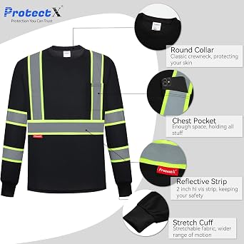 ProtectX Mens High Vis Reflective Long Sleeve Safety Work Shirts for Women