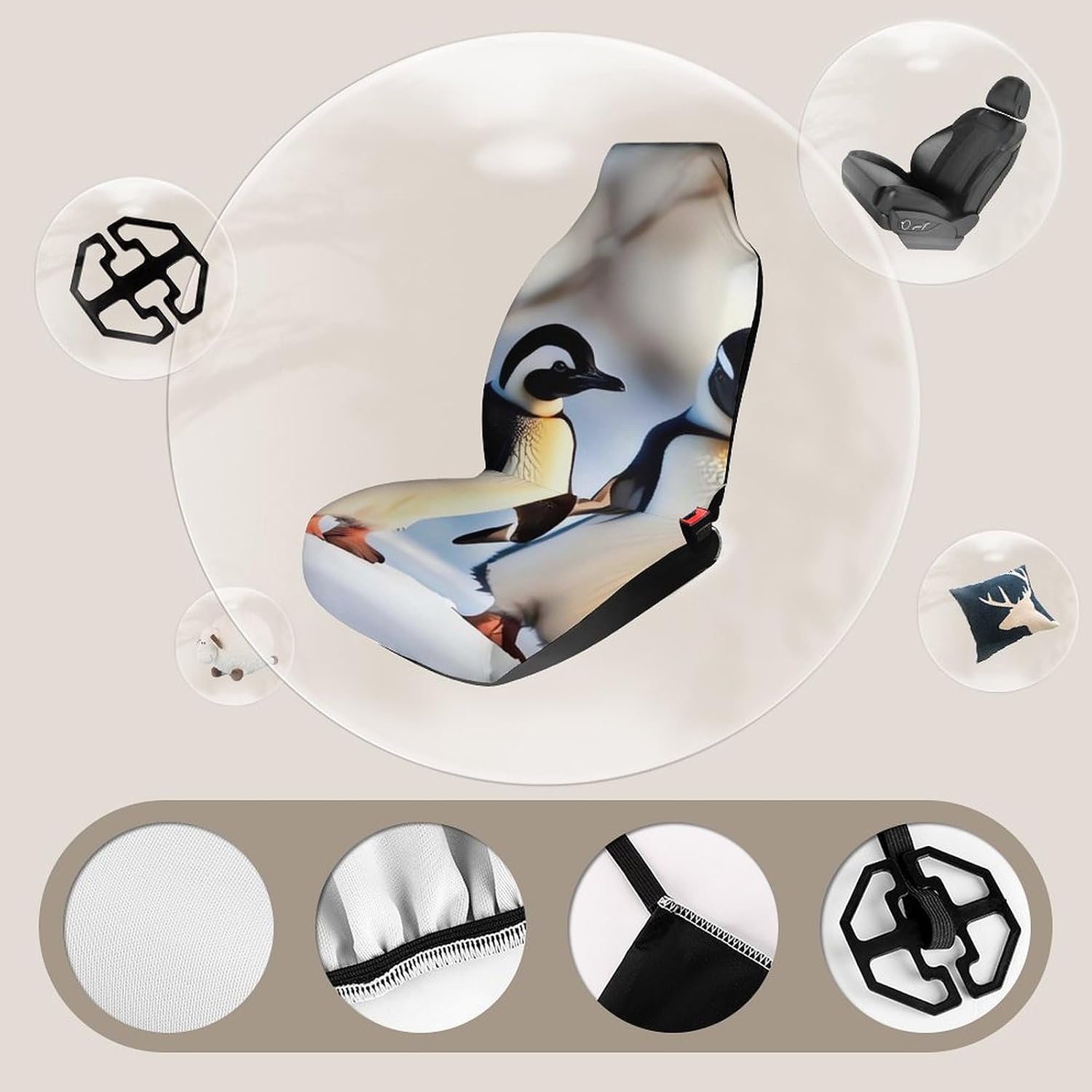 Car Seat Cover Seat Protector Young Penguins with Snow Automotive Seat Covers Easy to Install for Most Cars Vans Trucks SUV