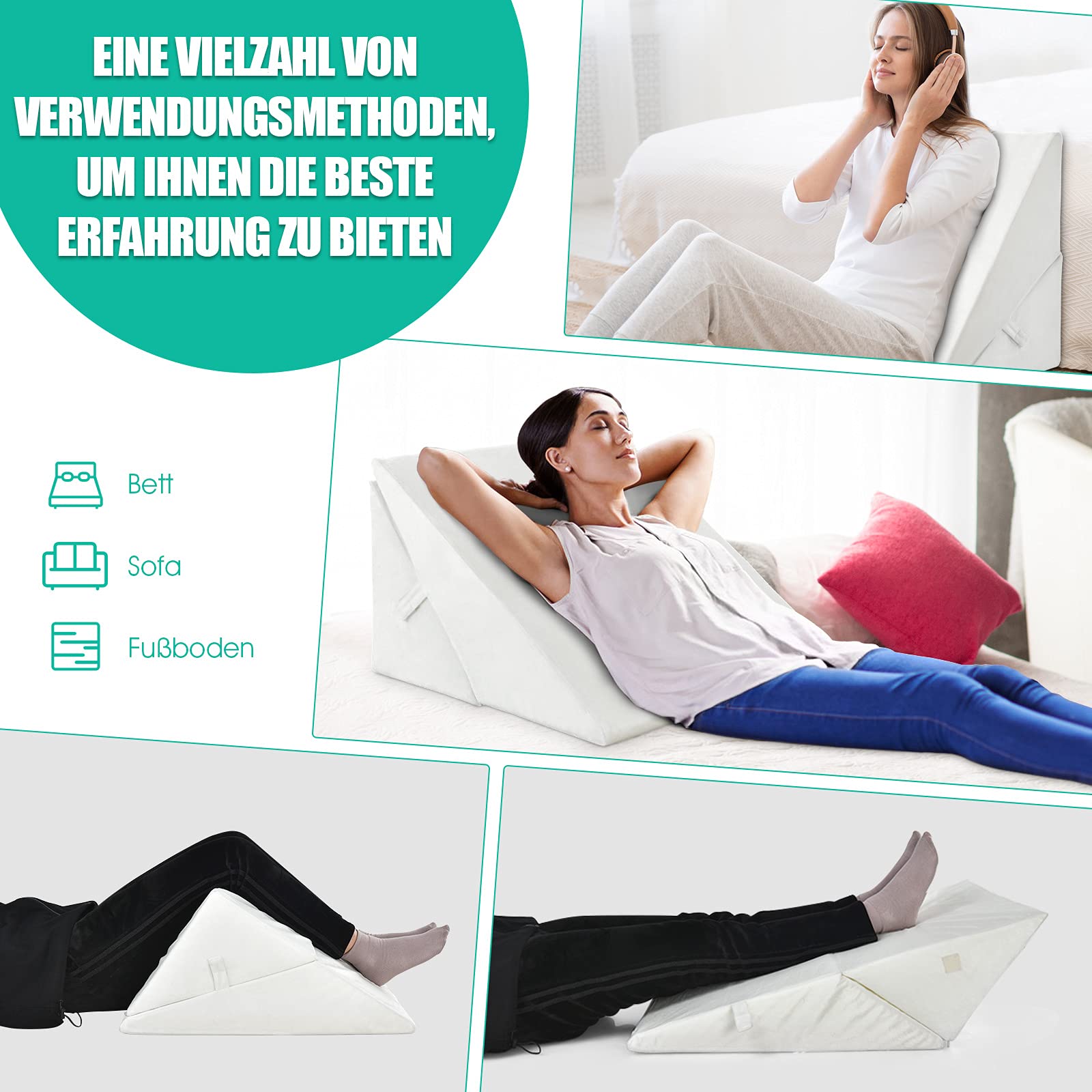 GOPLUS Cojín cuña para Relajarse, cojín de Lectura de Espuma viscoelástica, cojín de Espalda con Funda extraíble, Funda Lavable, cojín Relax para Cama o sofá, Blanco