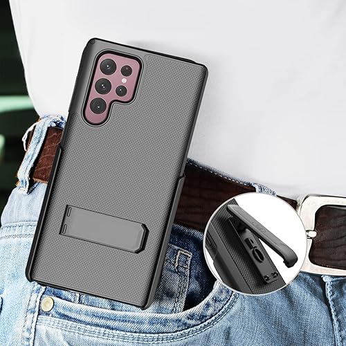 Miniatura 7 de Funda compatible con Samsung Galaxy S22 Ultra 5G (solo tamaño de pantalla de 6.8 pulgadas). Combo de funda híbrida de doble capa y funda de clip