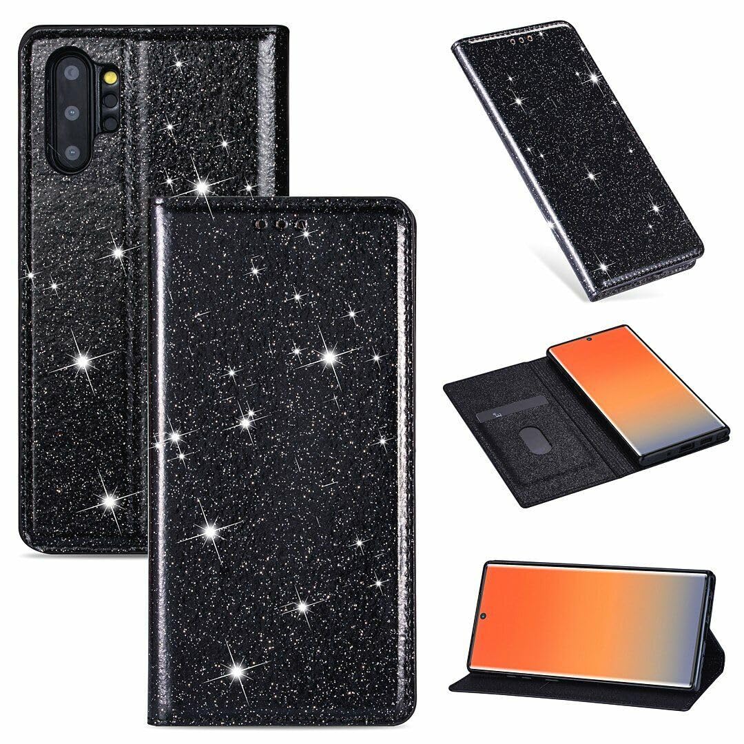 Generic Étui compatible avec Samsung Galaxy S20 FE (couleur : noir) étui portefeuille à rabat magnétique à paillettes en cuir avec porte-cartes