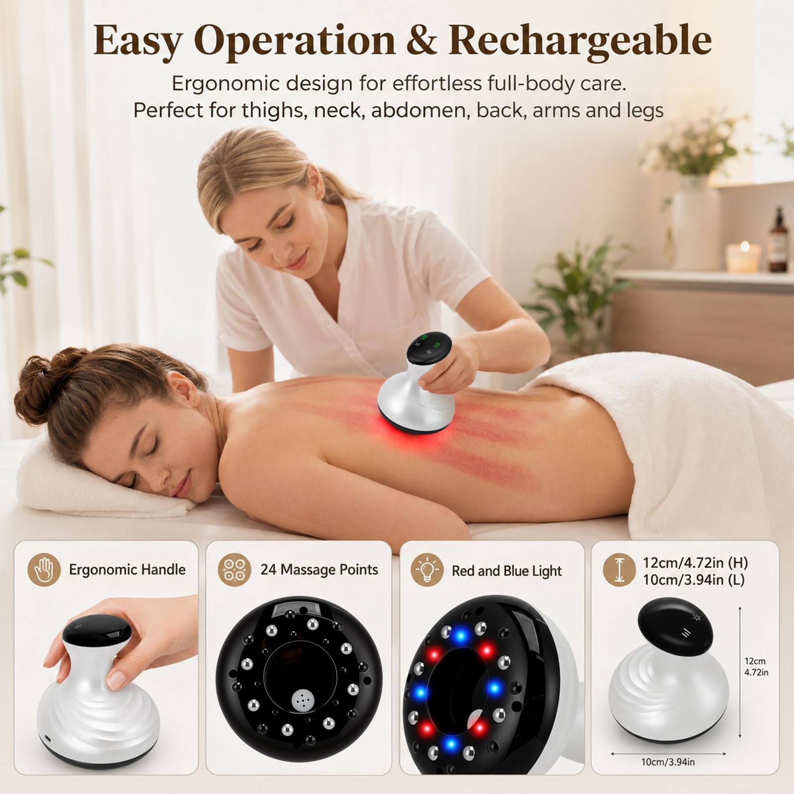 Massaggiatore anticellulite, massaggiatore Gua Sha elettrico a ventosa, 9 livelli, 9 livelli di pressione, display digitale USB C, adatto per la casa, addome, vita, braccia