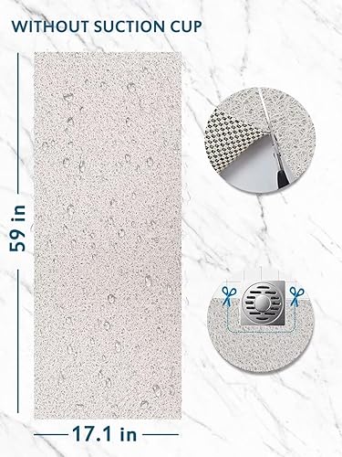Miniatura 2 de Tapetes de ducha extra grandes antideslizantes, 17.1 × 59 pulgadas, tapete de lufa para ducha y baño, secado rápido, color blanco
