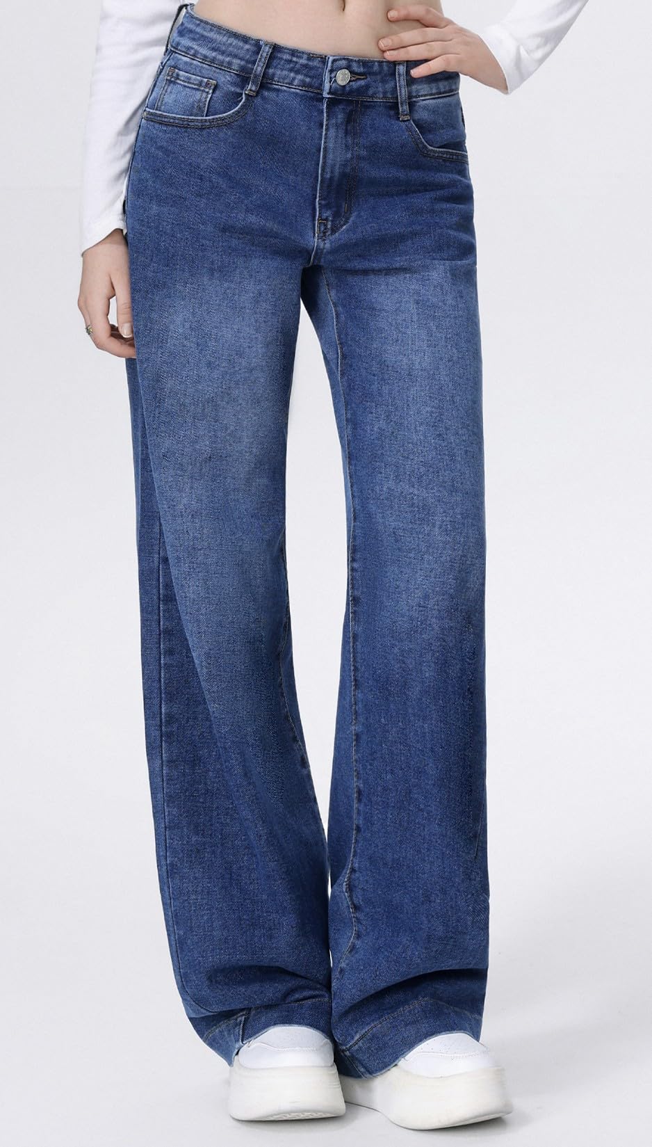 Jean pour femme, taille haute, ample, coupe large