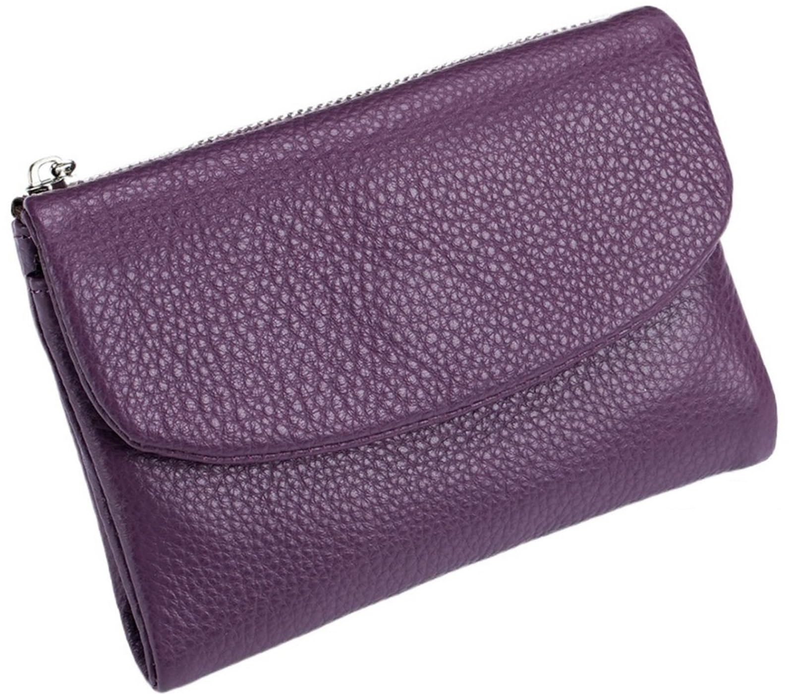 THUCHENYUC Unisex Pebble Leather Wallet, Small Wallets for Women Genuine Leather Coin Purse with Credit Card Holder and Cash Slots(Dark Purple)