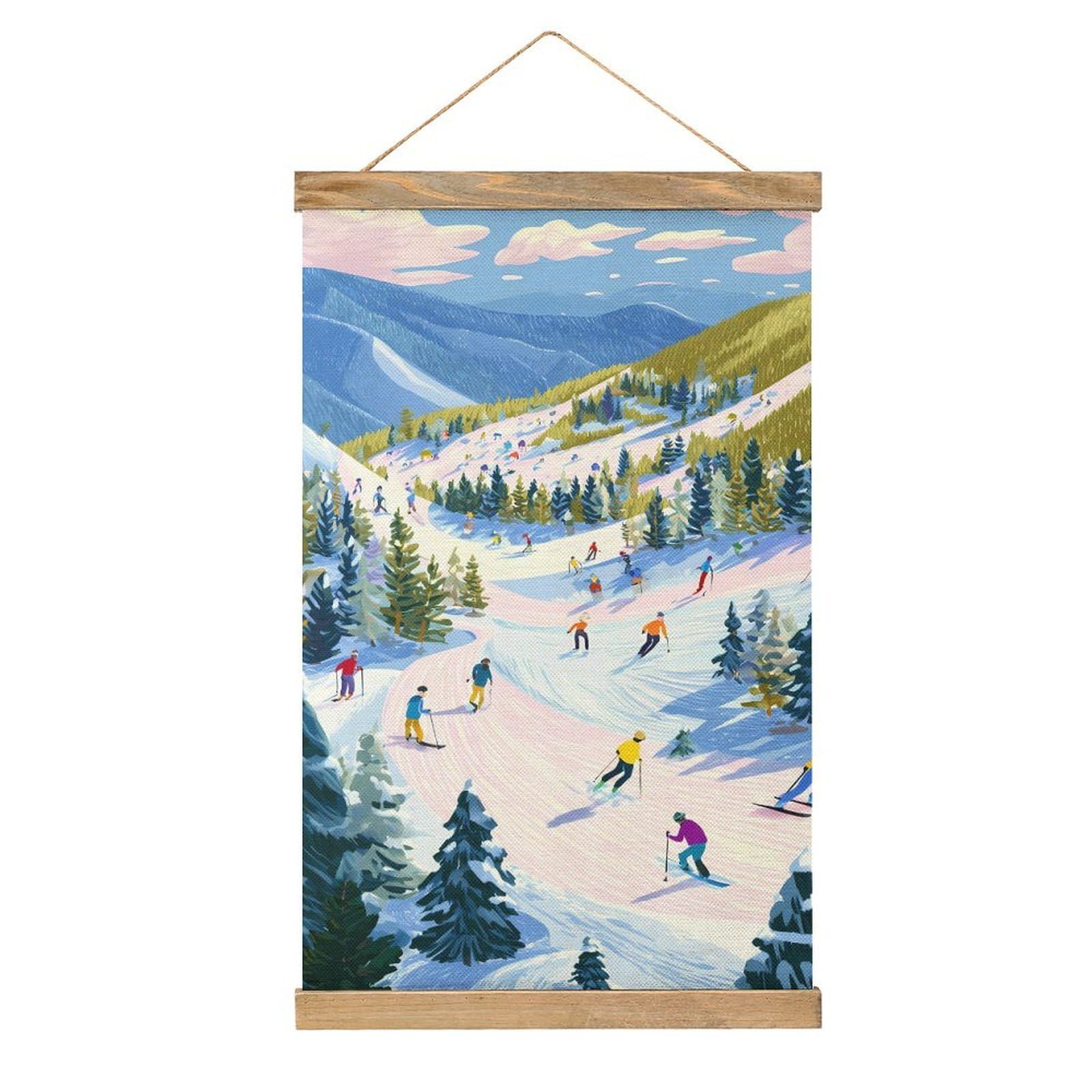 CGSBNGHA Ski Slope Wall Art Prints Linen Hanging Painting Scroll Paintings Pictures Decor for Home