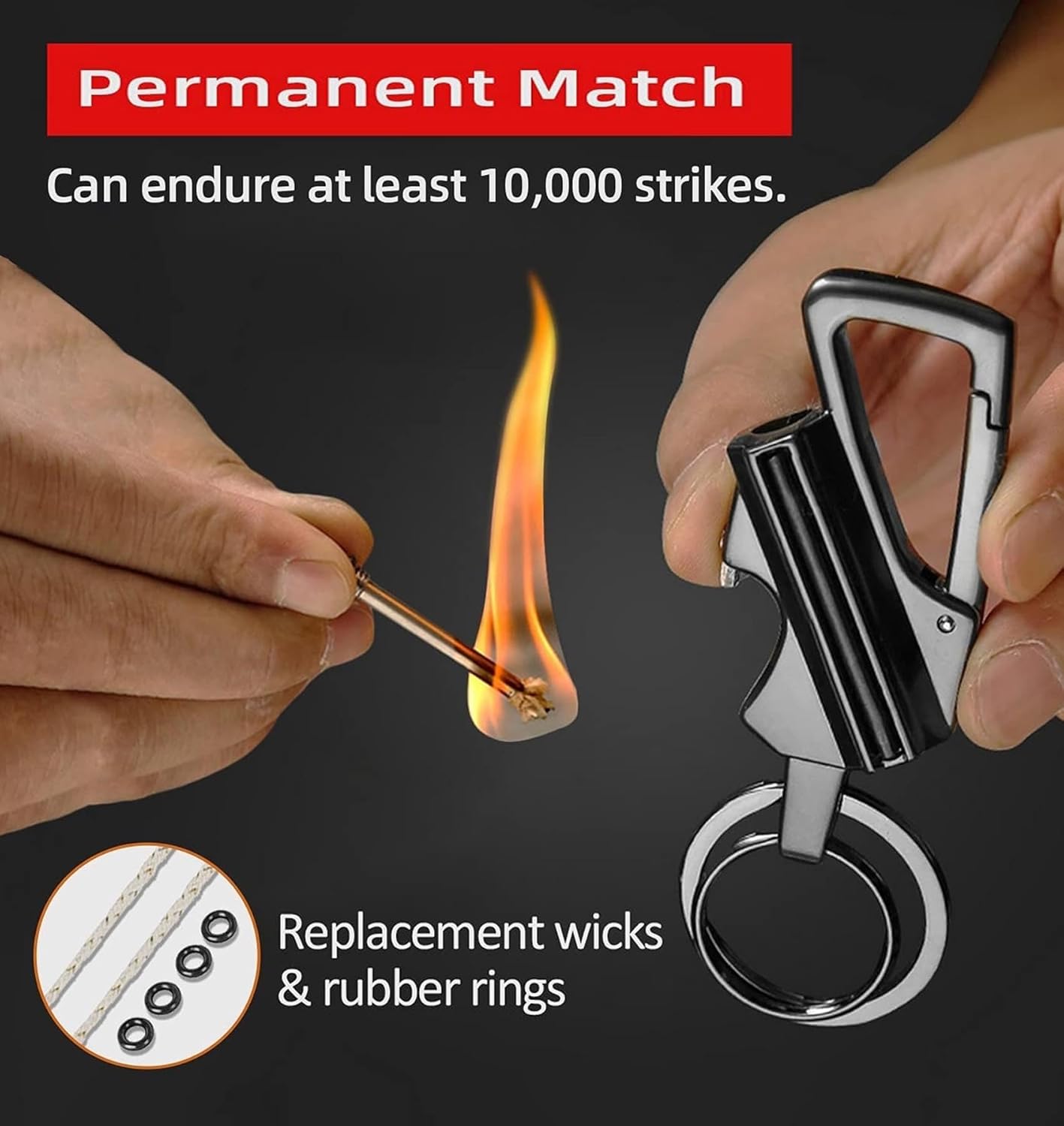 2 Pack Keychain Match Lighter Portable Kerosene Lighter with Bottle Opener Waterproof Suitable for Outdoor Camping Daily Use(Black)