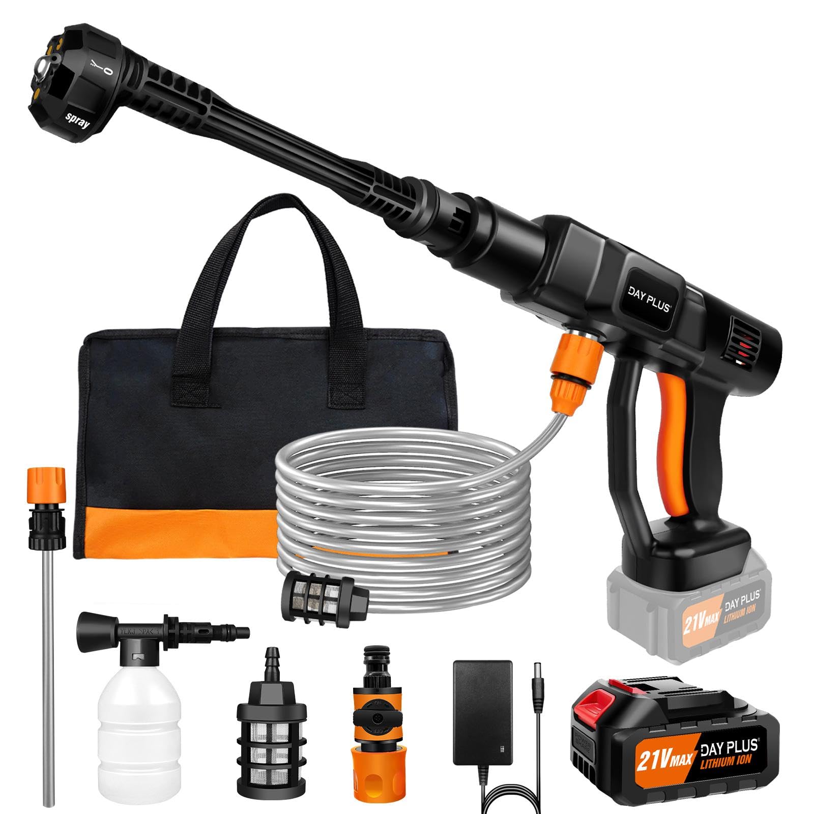 Cordless Pressure Washer, 45 Bar/652 PSI Portable Power Washer with Rechargeable 3.0Ah Battery 6-in-1 Nozzle, Handheld Brushless High-Pressure Car Washer Gun with Tool Case for Cars, Floors, Fences