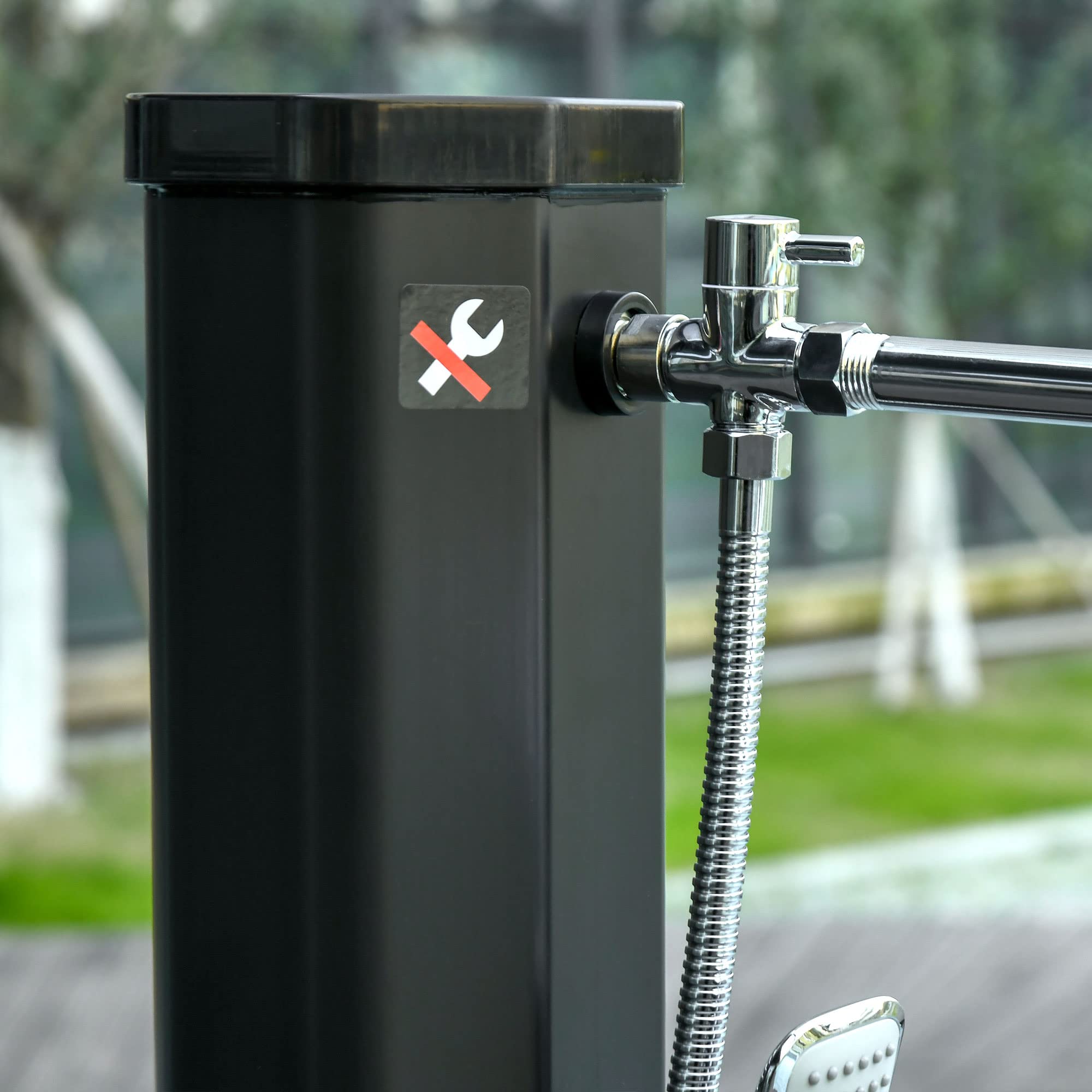 Outsunny Douche Solaire d'extérieur réservoir 35L Pression Max. 3,5 Bar - mitigeur, Grand pommeau orientable, douchette, Robinet à Pieds - Noir
