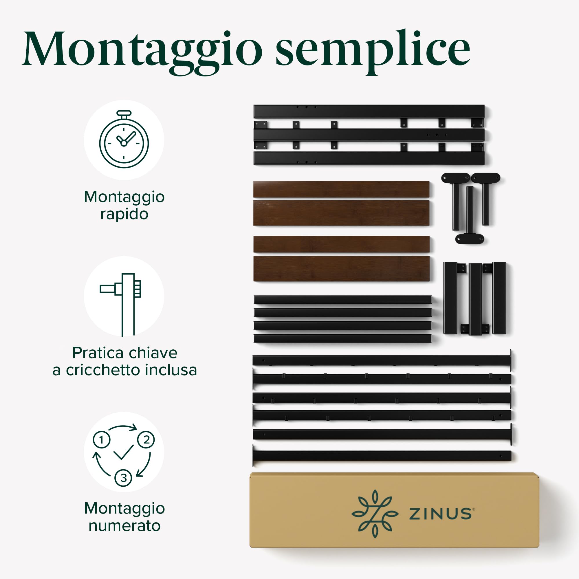 Zinus Kai Struttura Letto Singolo 80x190 cm con Testiera in Bambù - Rete Singola con Doghe in Metallo Incluse - Altezza 25.4 cm con Spazio Sottostante - Facile da Montare - Nero e Marrone