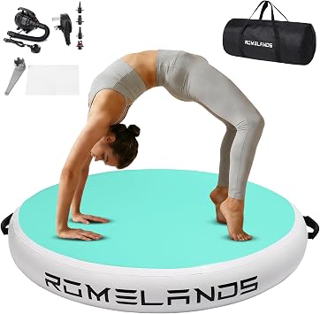 3.3FT Air Spot Gymnastics Mat, Inflatable Round Tumble Track with Electric Pump, Back Handspring Trainer for Yoga, Cheerleading, Home & Water Use
