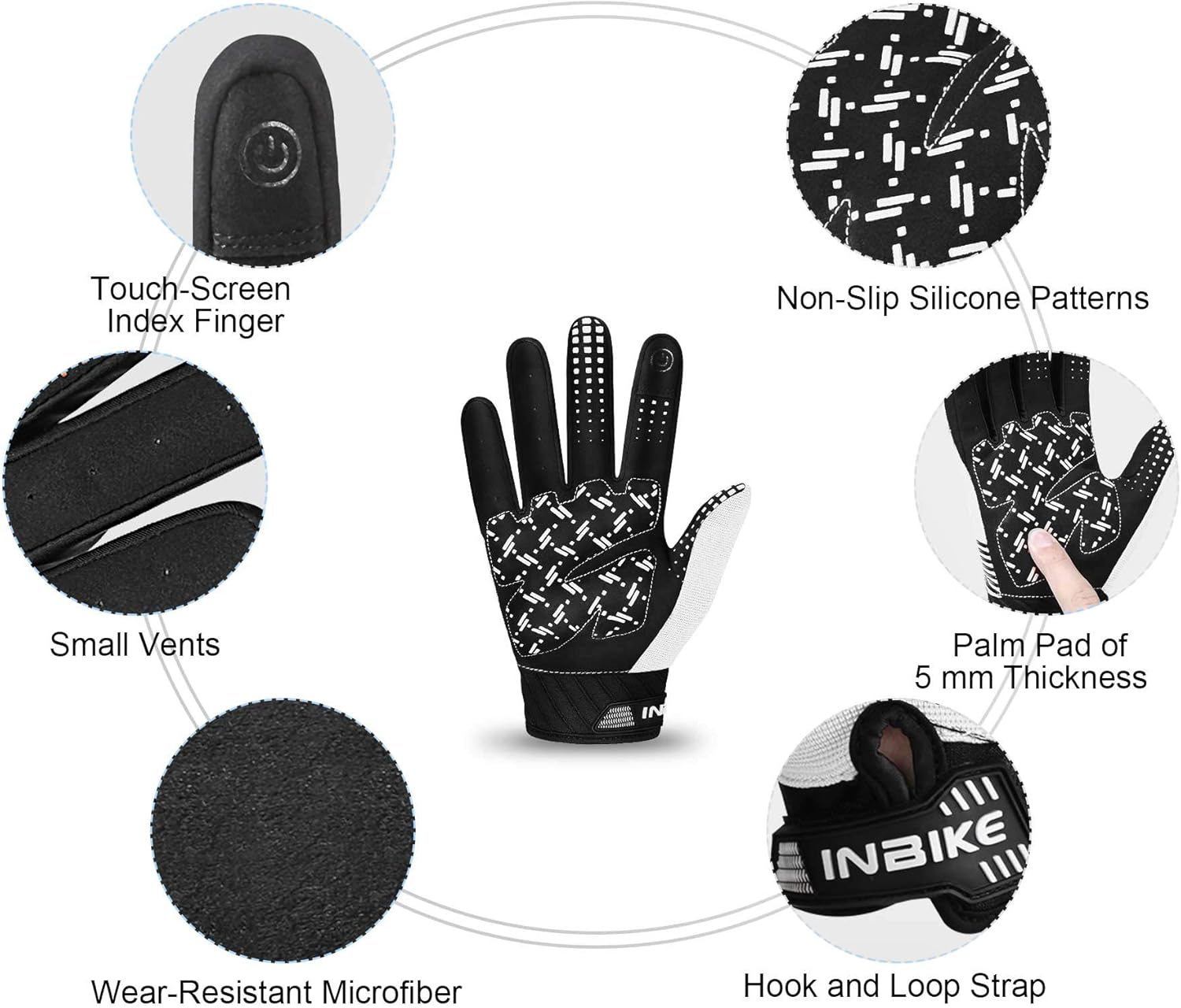 INBIKE Mens Mountain Bike Gloves Breathable Stretchy Touch Screen Wear-Resistant Outdoor Sports for Cycling Biking Bicycle