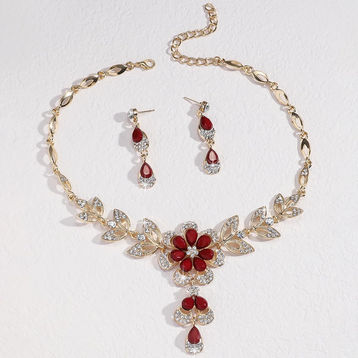 Wedding Jewelry Sets for Brides Rhinestone Necklace and Earring Set Bracelet Ring Gold Silver Prom Jewelry Sets Diamond Flower Teardrop Necklace for Women image 5
