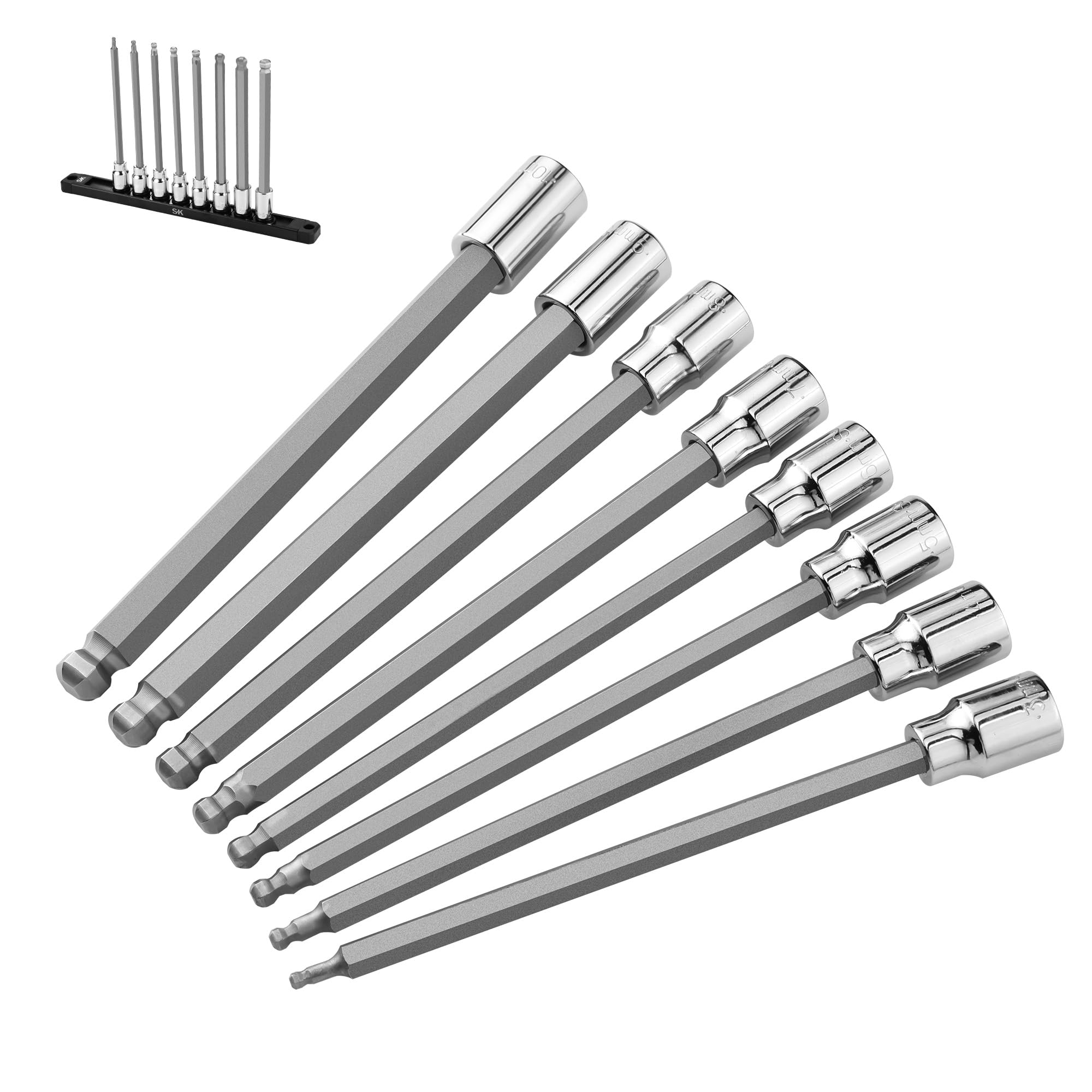 SK Tools USA 3/8" Drive Ball End Hex Bit Socket Set, 8-Piece, Metric 3-10mm | SuperKrome…