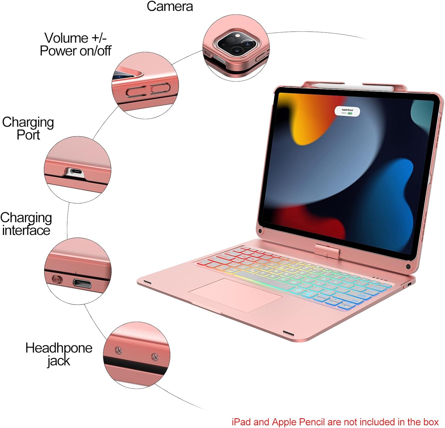 Close-up of the iPad Pro keyboard case showing the integrated Apple Pencil holder