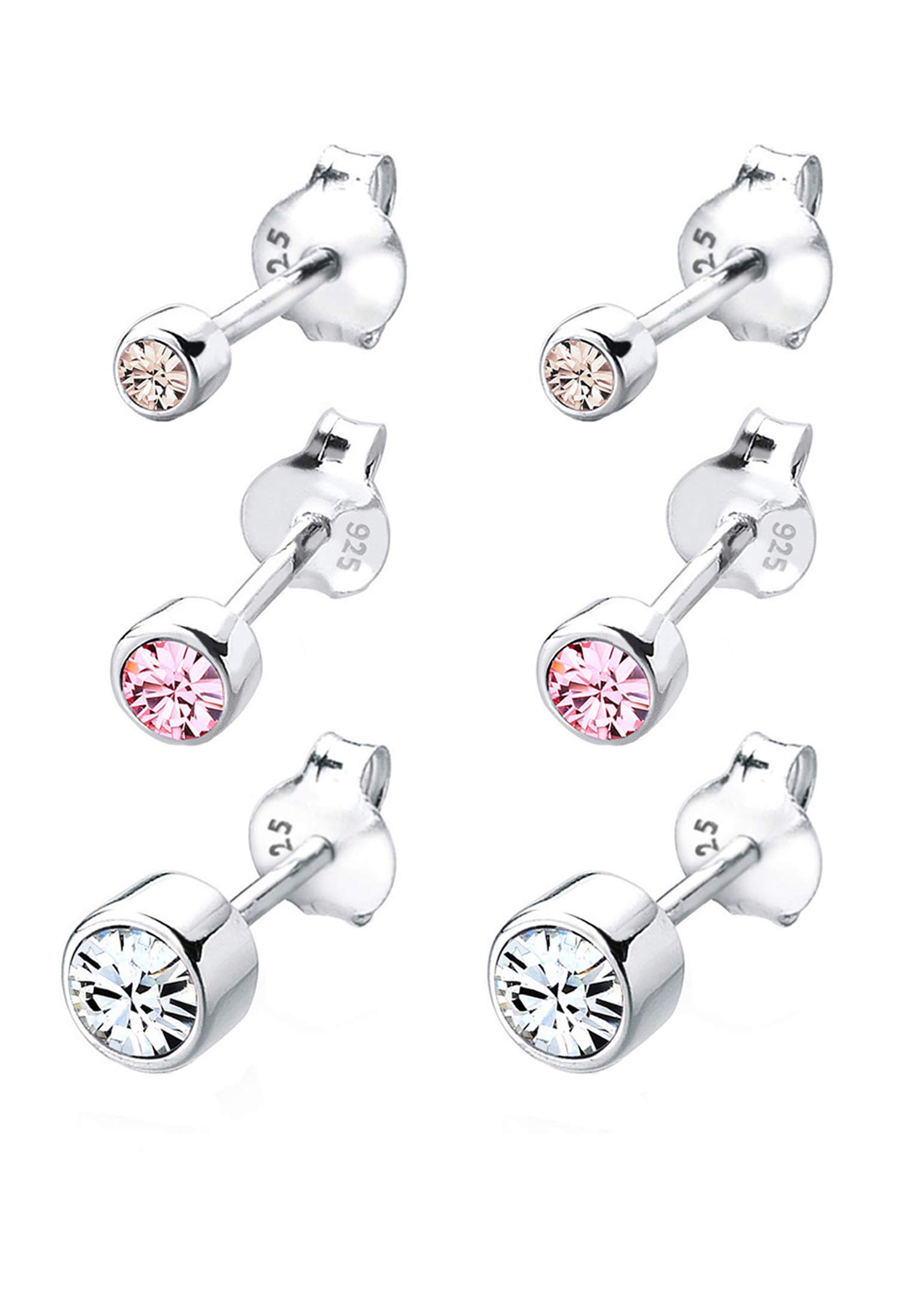 Elli Ohrringe Damen Ohrstecker Basic 3er Set mit Kristallen 925 Silber