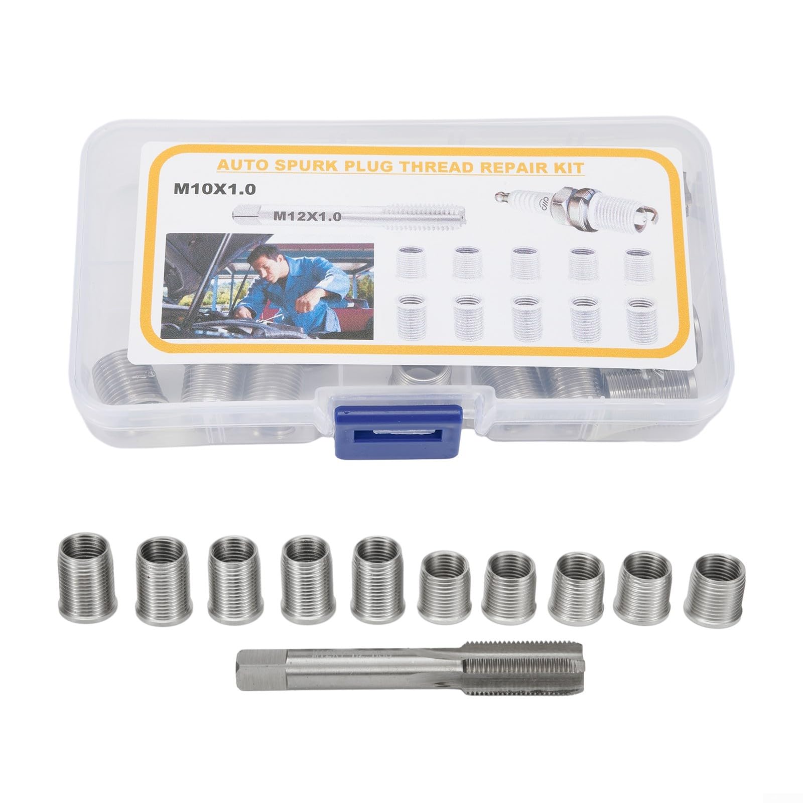 Kit Réparation Filetage Bougie M10x1.0 - 10 Insertions + Taraud M12 - Acier Inoxydable