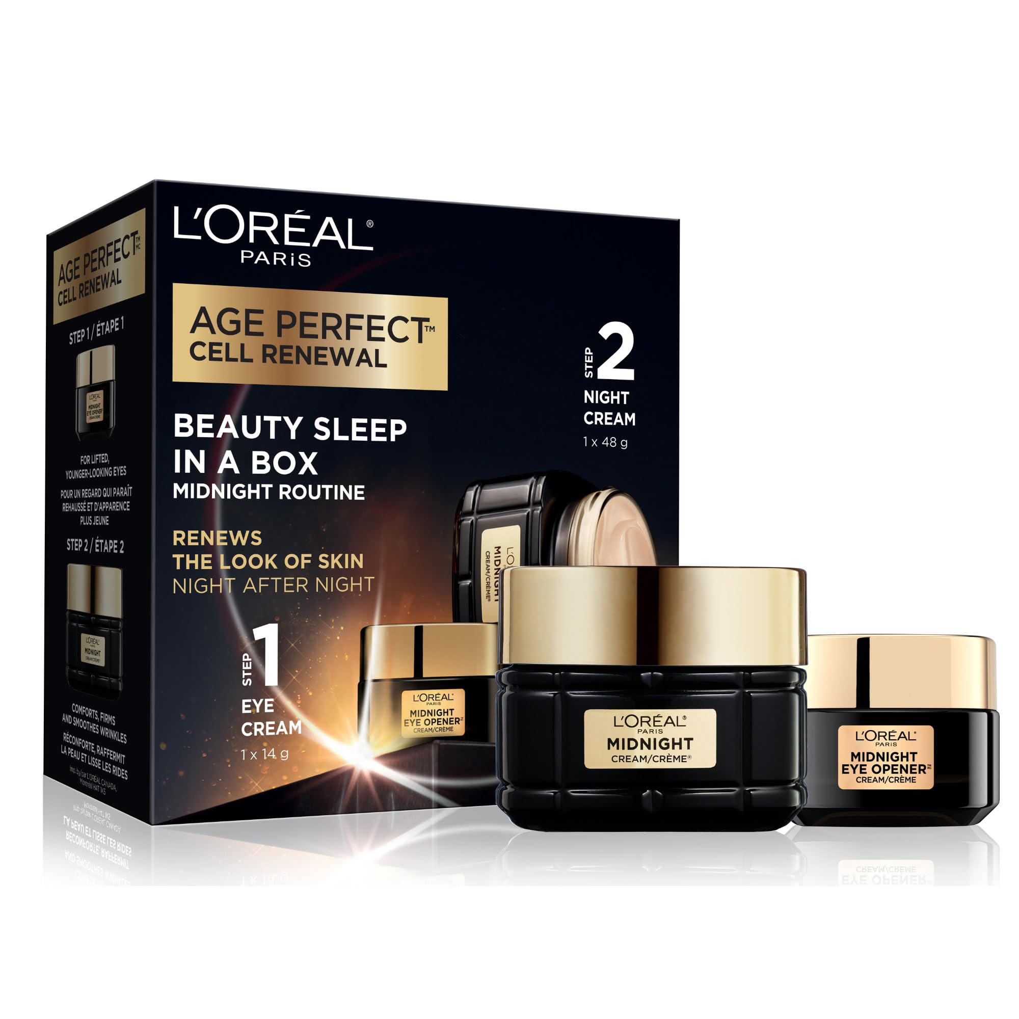 L'Oreal Paris Age Perfect Cell Renewal Midnight Moisturizer Set, Face & Eye Cream with Antioxidant Recovery Complex & Vitamin E to Protect Moisture Barrier & Reduce Look of Wrinkles, For All Skin