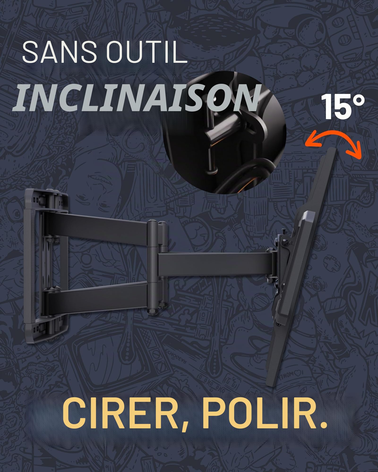 ECHOGEAR MaxMotion Support Mural pour Grands téléviseurs de 42 à 90 Pouces, pivotant, inclinable et Extensible, Design Universel Compatible avec Samsung, Vizio, matériel et gabarit de perçage Inclus