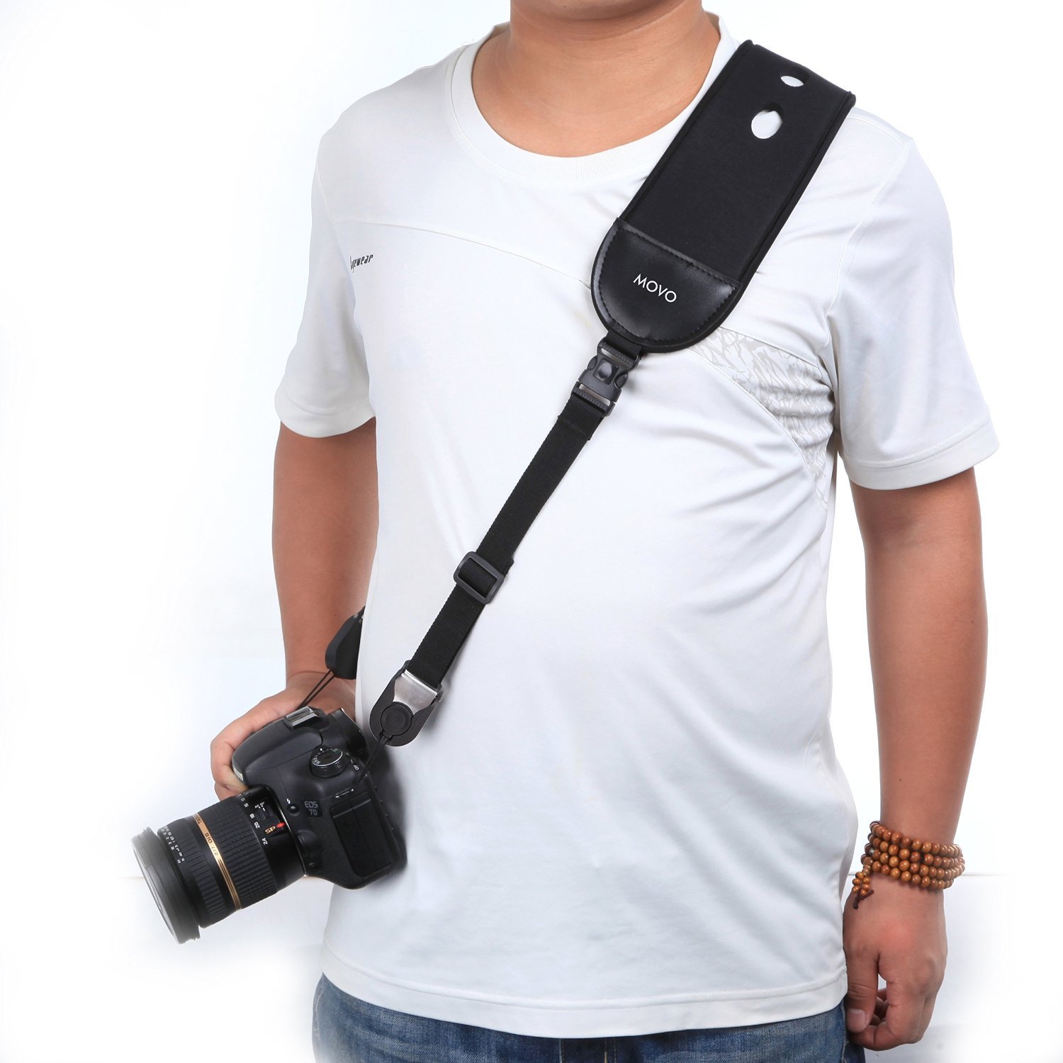Movo Photo NS-9 Shock-Absorbing Camera Neck Sling Strap / Wrist Strap Combo System with Quick Release Discs