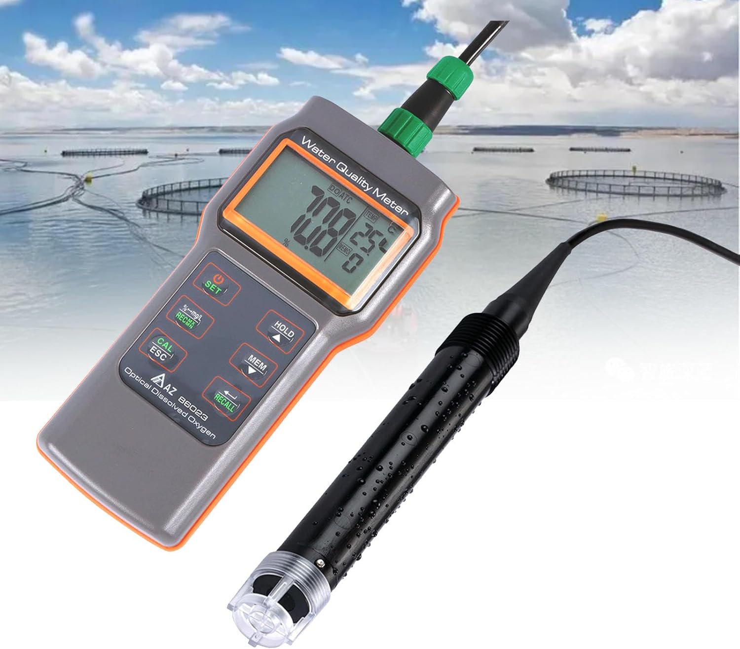 Dissolved Oxygen Meter, Portable Fish Pond Aquaculture Wastewater Detection Dissolved Oxygen Meter, Dissolved Oxygen 0.0 to 200.0% 0.0~20.0mg/L