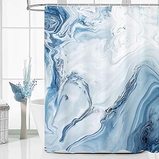 MitoVilla Blue Marble Shower Curtain, Modern Ombre Fabric Cloth Shower C...