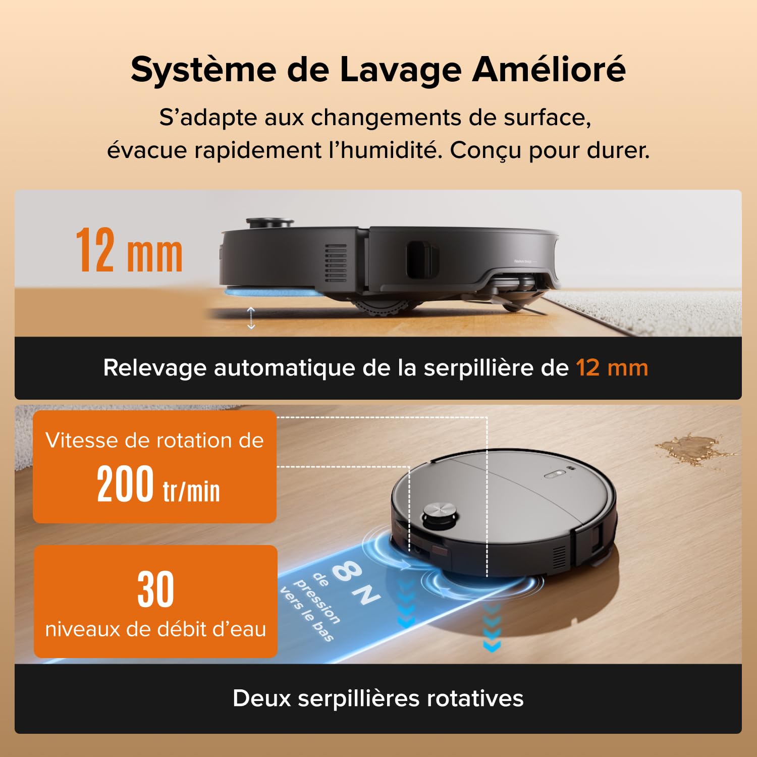 roborock Qrevo Edge 2 Set Robot Aspirateur Laveur, 25 000 Pa, Lavage des Serpillières à l'eau Chaude à 80°C, Évite 280+ Obstacles, Système Anti-enchevêtrement, 7,98cm Mince,Technologie FlexiArm, Noir