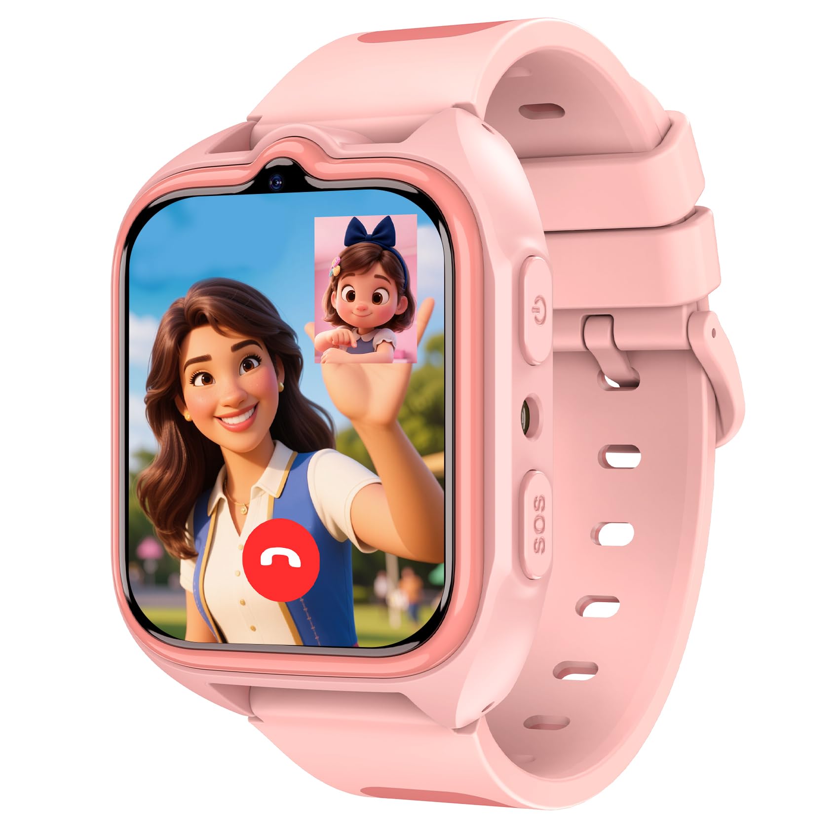 Reloj Inteligente Niño con GPS y Linterna LED, 4G Smartwatch Niños con Teléfono, Videollamadas, SOS, Mensajes, Modo Escuela, Despertador, Cámara, Podómetro, IP68, Rosa, para Niñas y Niños