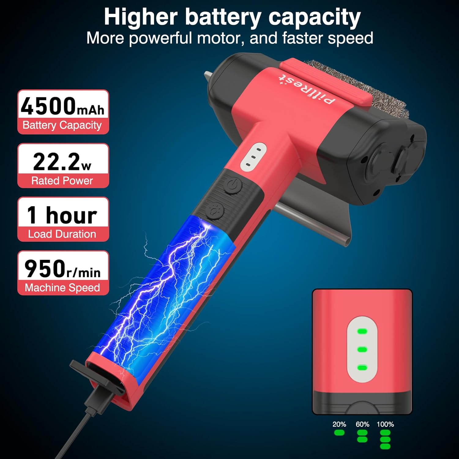 Electric Grill Brush, Cordless Rechargeable Grill Cleaner with LED Light - 950 RPM Spinning 304 Stainless Steel Head, Dishwasher-Safe BBQ Tool for Outdoor Grills