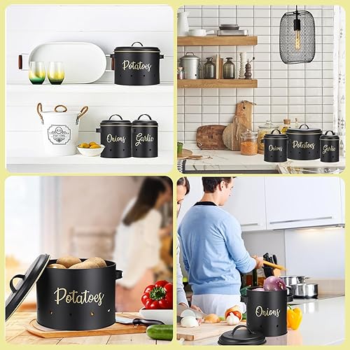 Miniatura 7 de OwnMy Juego de 3 contenedores de almacenamiento de papa, cebolla y ajo, contenedores de alimentos para encimera de cocina, recipientes de
