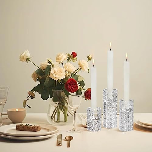 Miniatura 5 de Vixdonos Juego de 3 portavelas de cristal, diseño geométrico, jarrón cilíndrico para velas de té, jarrón cilíndrico para centros de mesa de fiesta