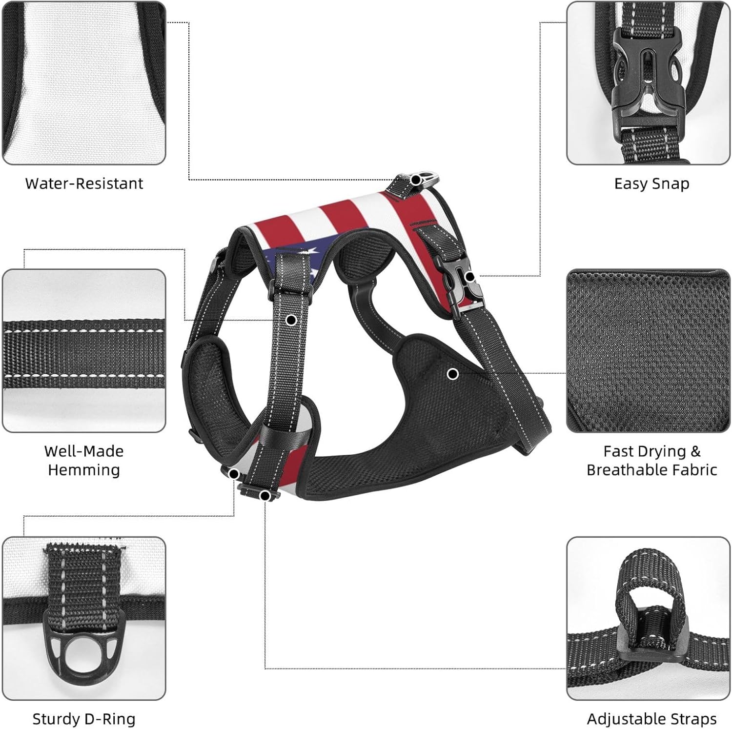 Flag of The United States No Pull Dog Vest Harness for Small Medium Large Dog Puppy Pets Cats Outdoor Walking