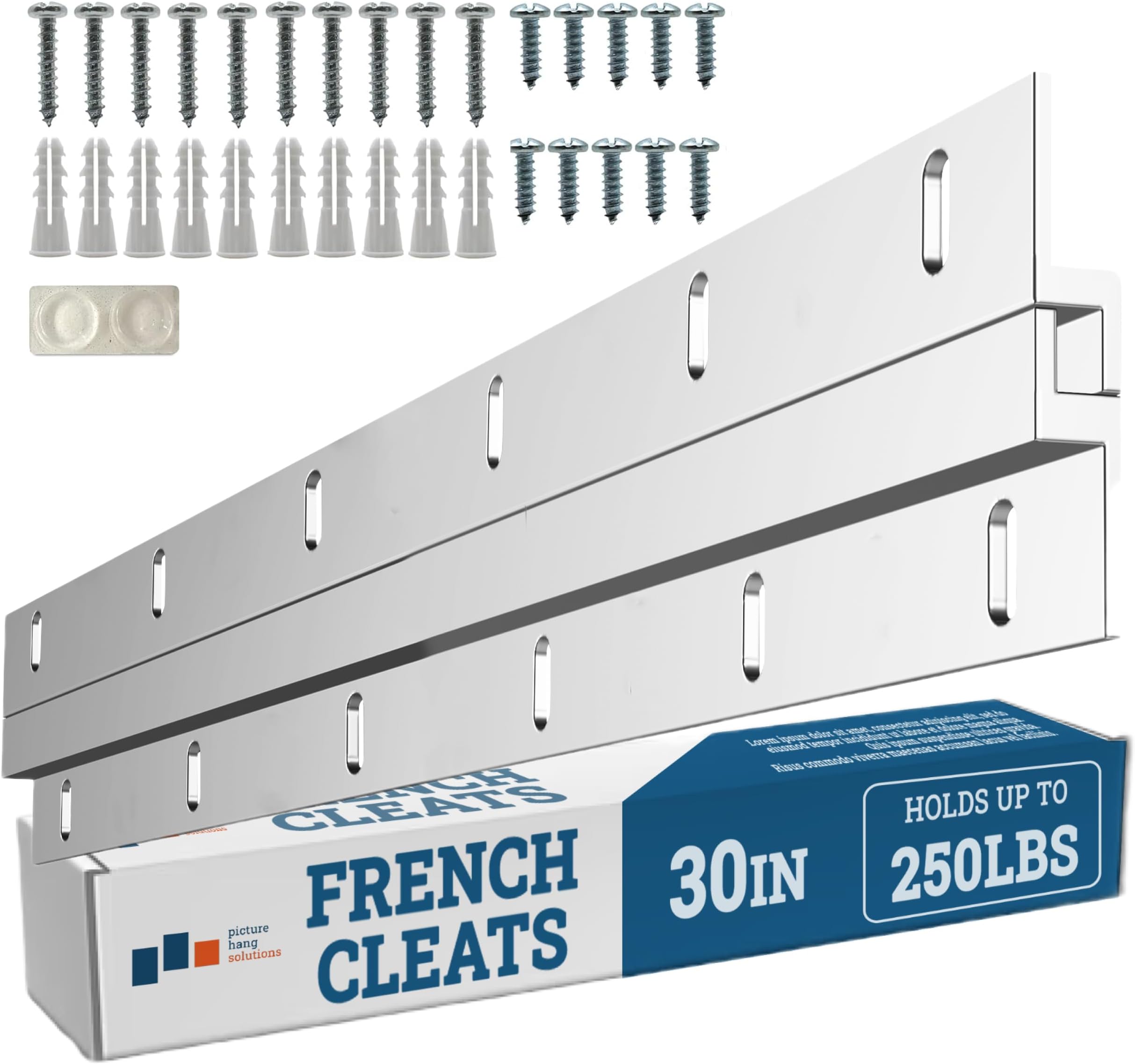 PHS French Cleat Hanger 30" Includes Anchor, Screws, and Bumpers - Mirror Hanging Kit, Z Clip, French Cleat Hanger Heavy Duty for Mirrors, Pictures, Art, Cabinets - Aluminum Z Bar Cleat - 1 Pack