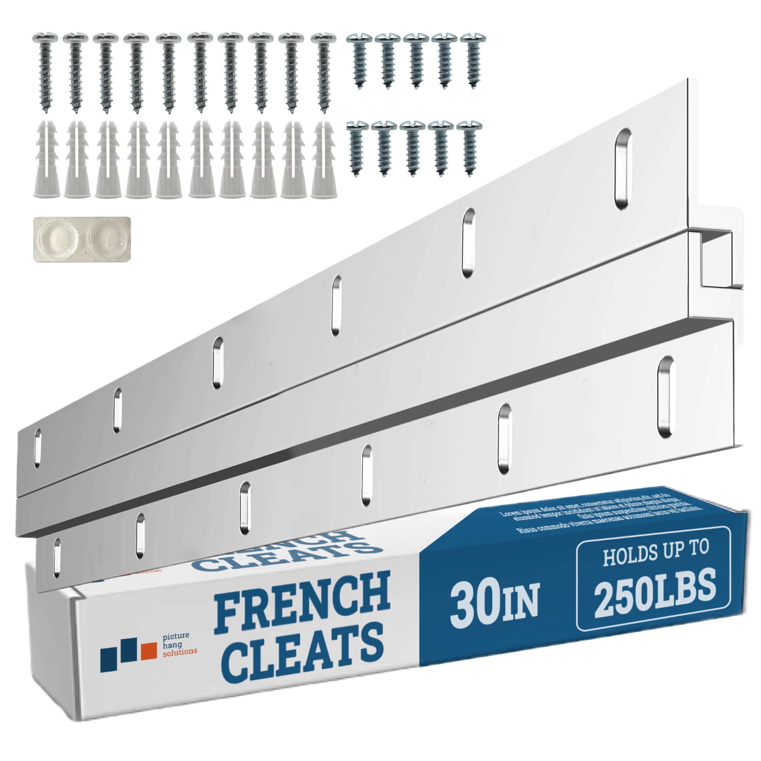 PHS French Cleat Hanger 30" Includes Anchor, Screws, and Bumpers - Mirror Hanging Kit, Z Clip, French Cleat Hanger Heavy Duty for Mirrors, Pictures, Art, Cabinets - Aluminum Z Bar Cleat - 1 Pack