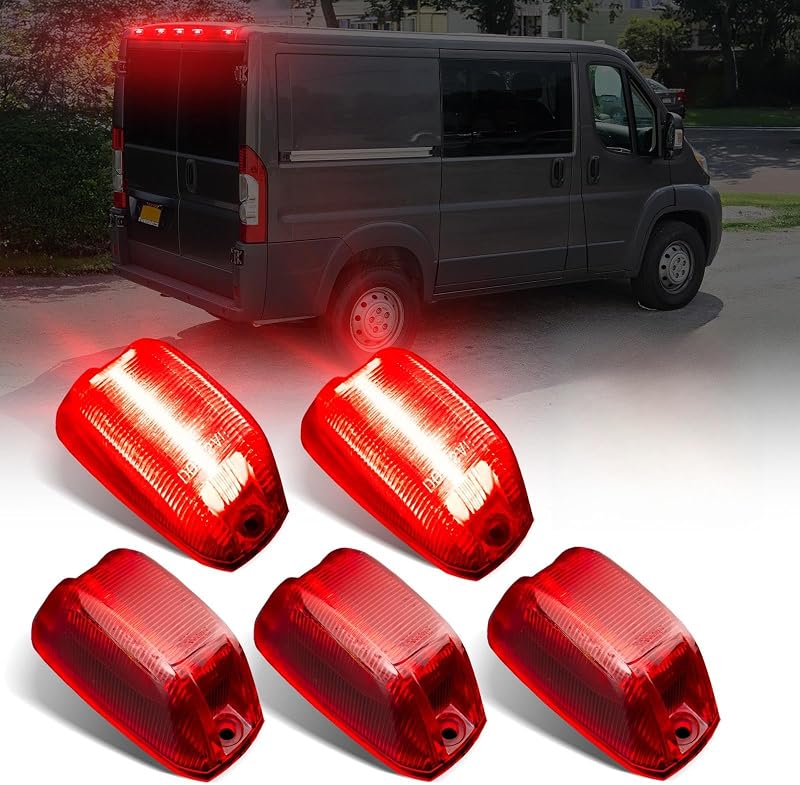 Luzes LED vermelhas de marcação do teto da cabine AUTOONE para Ram ProMaster 1500, 2500 e 3500 2014–2023 – Kit com 5 unidades