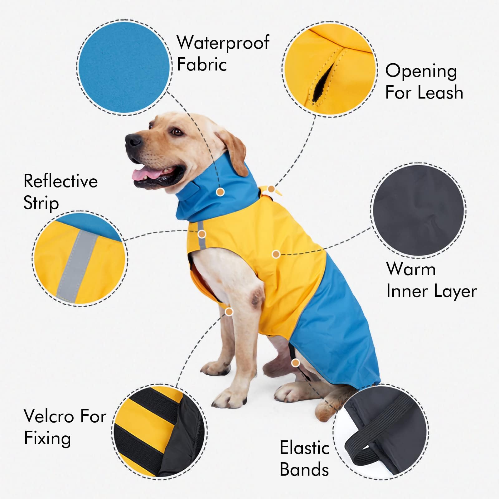 Abrigos cálidos para perro, resistentes al viento, chaquetas de invierno para exteriores, abrigos para clima frío para perro, impermeables con agujero para correa de perro, negro y azul, talla M