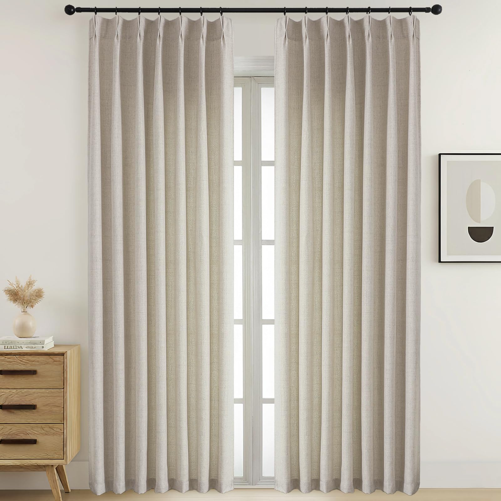 Ebesto Pinch Pleated Window Curtains 102 Inches Long 2 Panels, Light Filtering Faux Linen Textured Fabric Living Room Curtains, Modern Back Tab Window Drapes, Linen Color, 2x40Wx102L Inches โ image 1