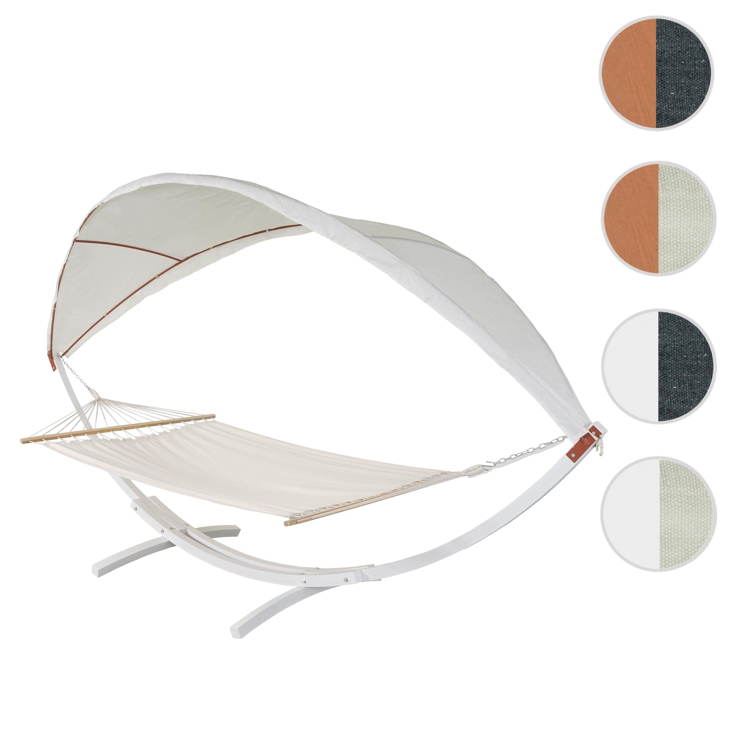 Amaca 2 posti con struttura in legno e parasole HWC-J47 regolabile 420cm - bianco telo avorio