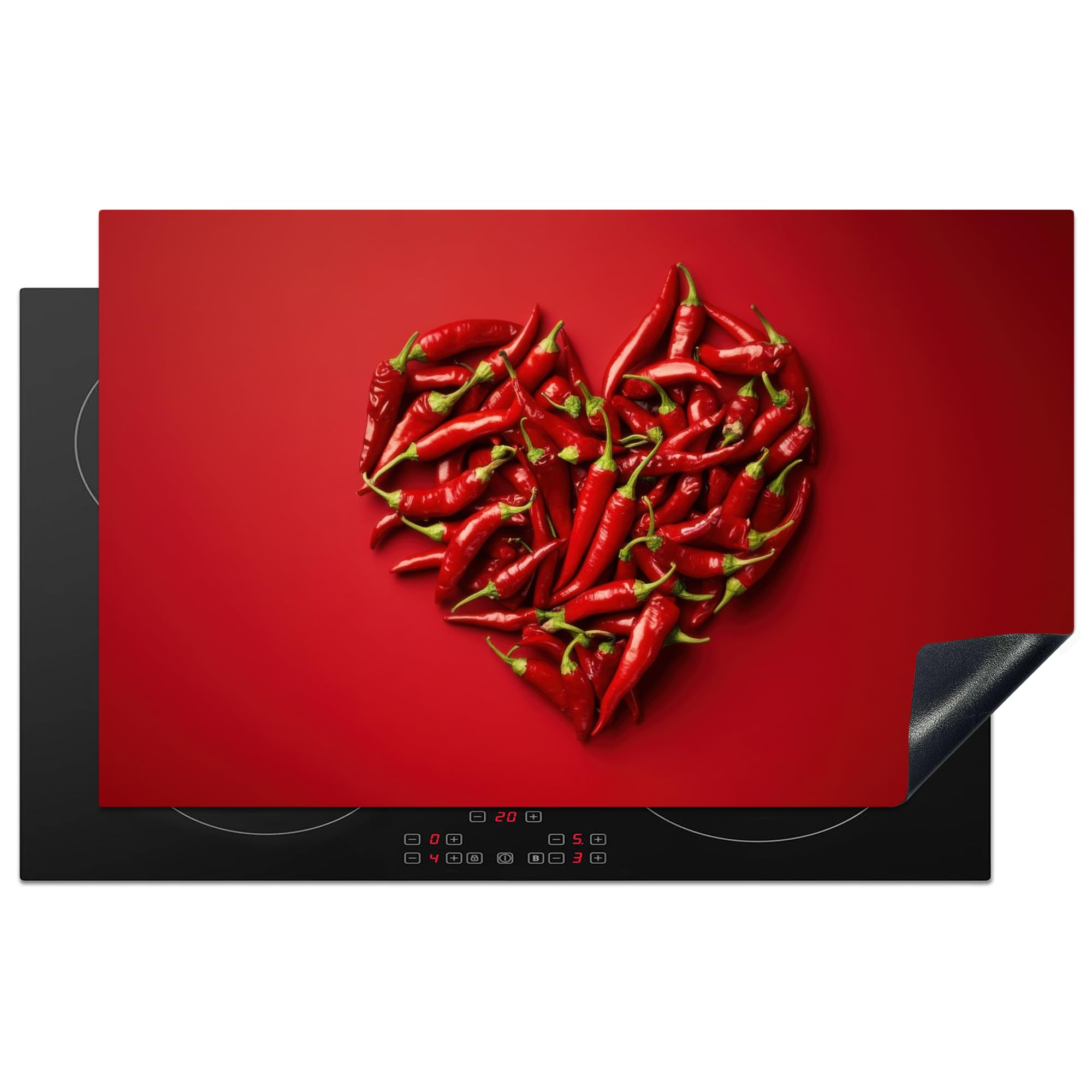 KitchenYeah© Induction Hob Cover Protector Mat 20.5"x33.5" / 85x52 cm Kitchen Universal Ceramic Covers for Electric Cookers Vinyl Peppers - Red - Heart
