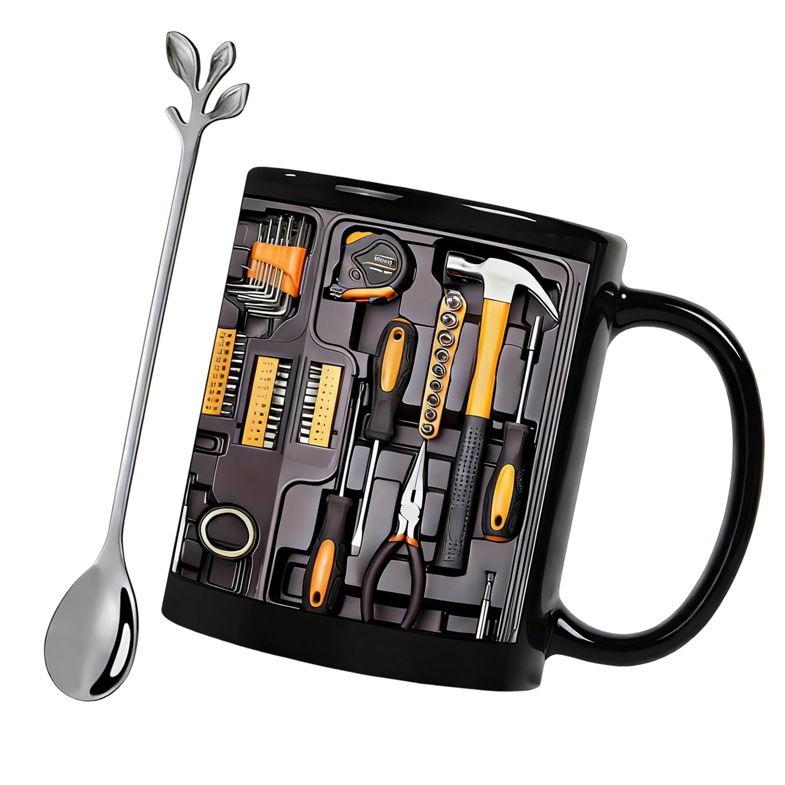 jiingekk Ceramic Mugs with Creative Toolbox Pattern Large Capacity for Hot Cold Beverages Suitable for Families and Practical Toolbox Mugs