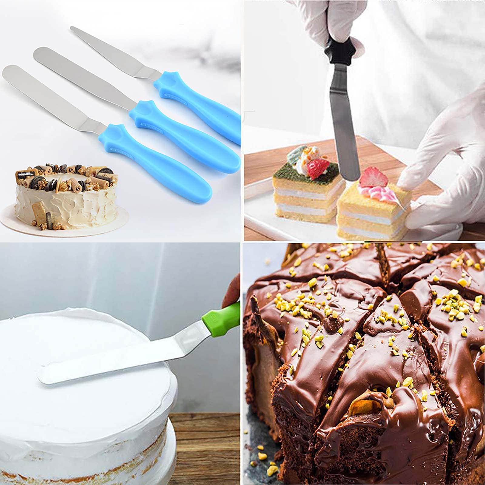 3 Stück Spachtel Winkelpalette Set für Torte Edelstahl Streichpaletten Streichmesser Tortenmesser Gerade Spatel Spatula Set für Fondant Torte Kuchen Backen Kuchen Dekorieren（Blau）
