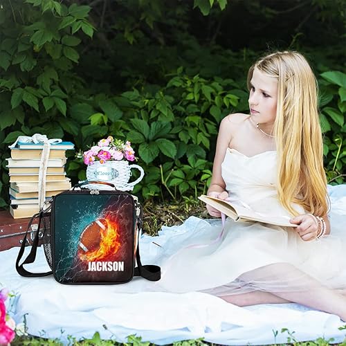 Miniatura 5 de Bolsa de almuerzo personalizada para niñas, niños, adolescentes, hombres y mujeres, bolsa de almuerzo de fútbol y fuego