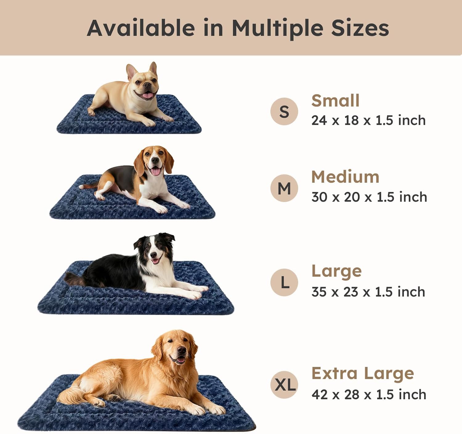 Dog Bed Mat, Dual-Sided Dog Crate Bed Mat - Ultra Soft & Machine Washable Kennel Pad for Large Dogs, All-Season Comfort Pet Bed for Crates, Travel, and Home, Dark Blue 35 x 23 Inch