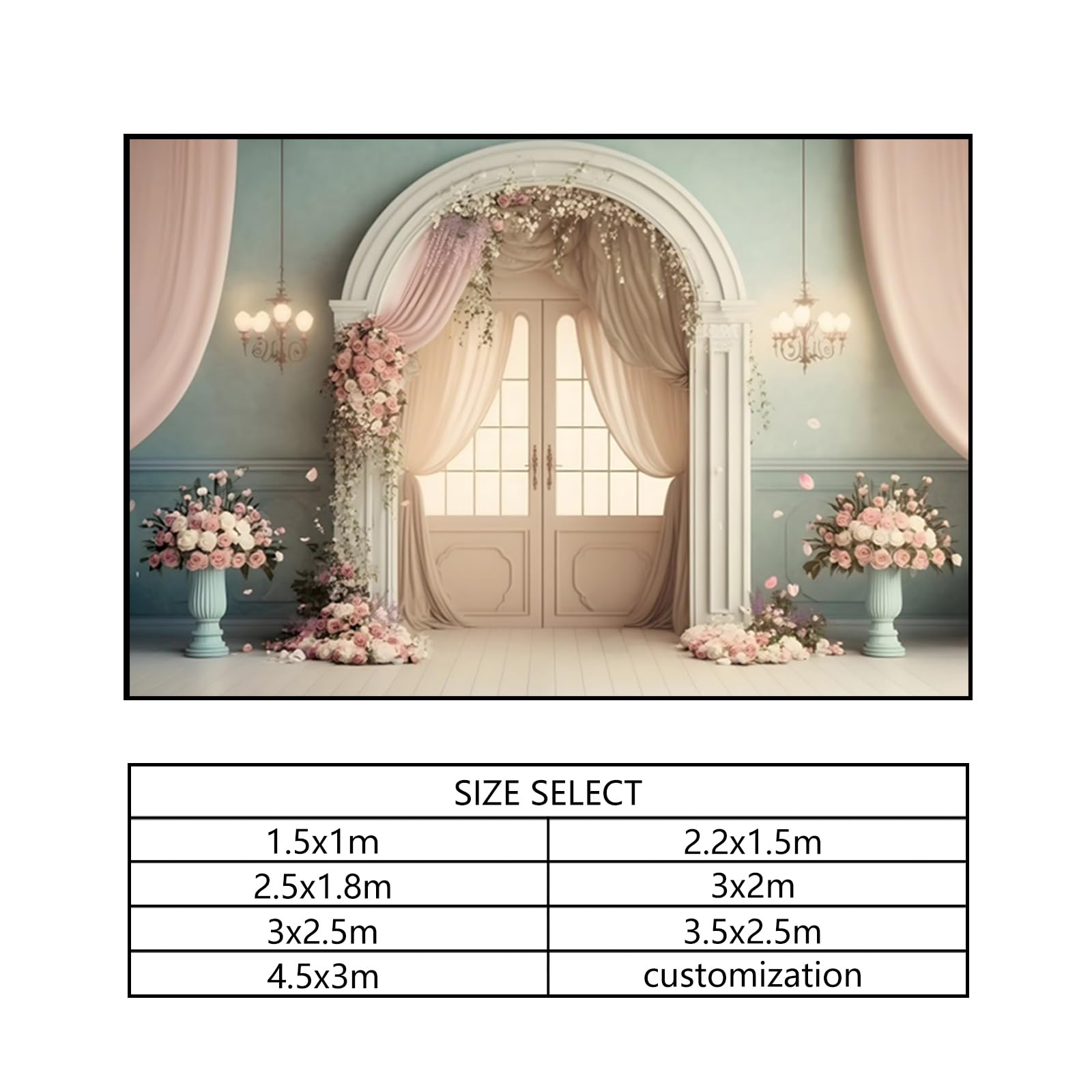 YongFoto 3x2,5m Matrimonio Sfondo per servizio fotografico Camera europea Porta Tessuto Fiore Lampadario Romantico Sfondi per coppia Ricevimento di matrimonio Cerimonia Portrait Photo Puntelli