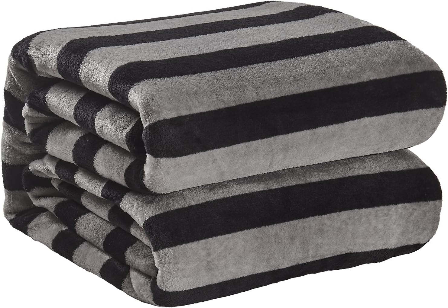 FY FIBER HOUSE Striped Flannel Twin Blanket - Soft Cozy Striped Blanket for Couch, Sofa, or Bed - 60"x80", Black Grey, All Season Use