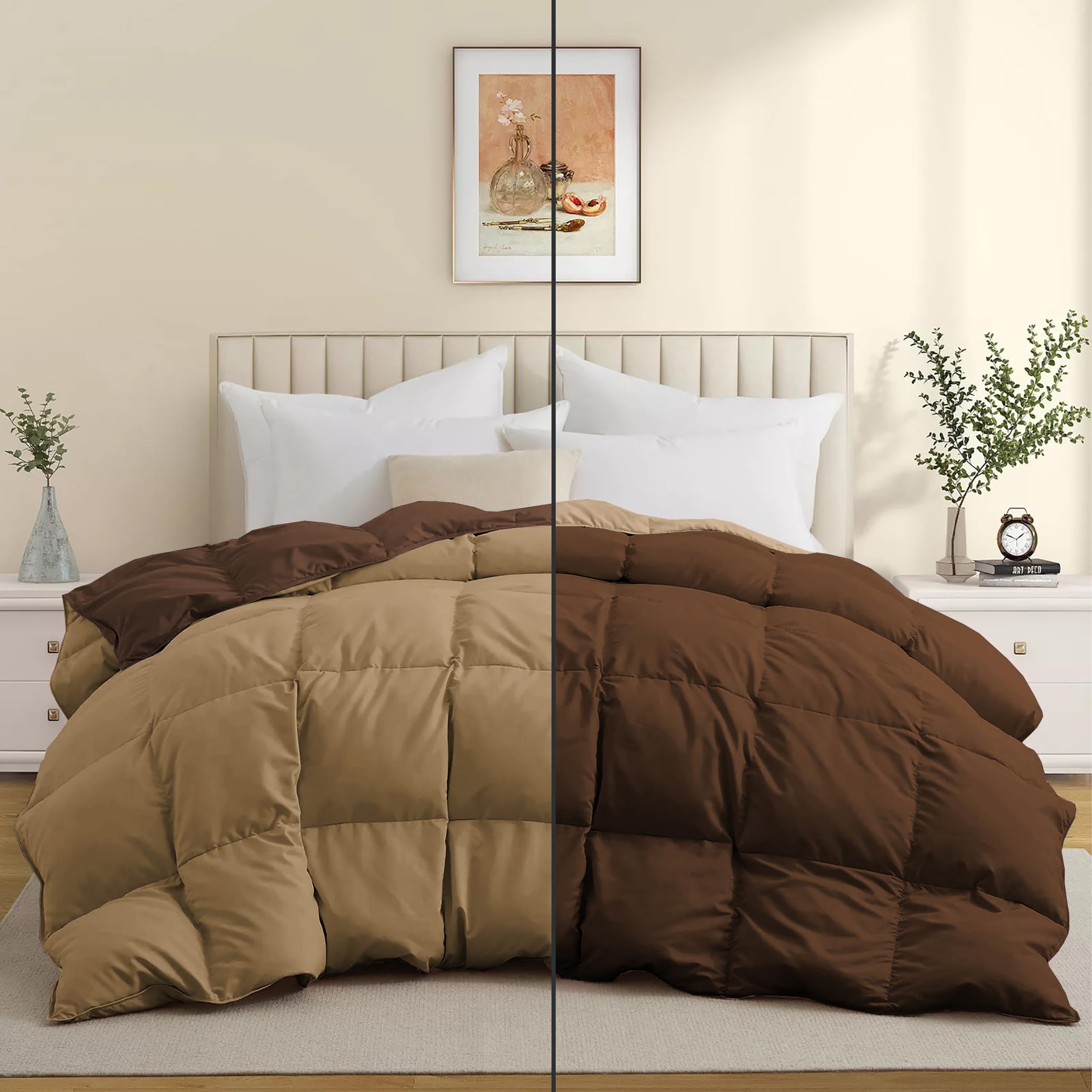 Duel Tone Luxury Comfort 500 GSM Winter Comforter Double Bed Size 90"X100" - Quilt for Heavy Winter Comforter 500 GSM Microfiber Fill - Duvet/Blanket Double Bed - Beige/Chocolate Brown Color-image-32