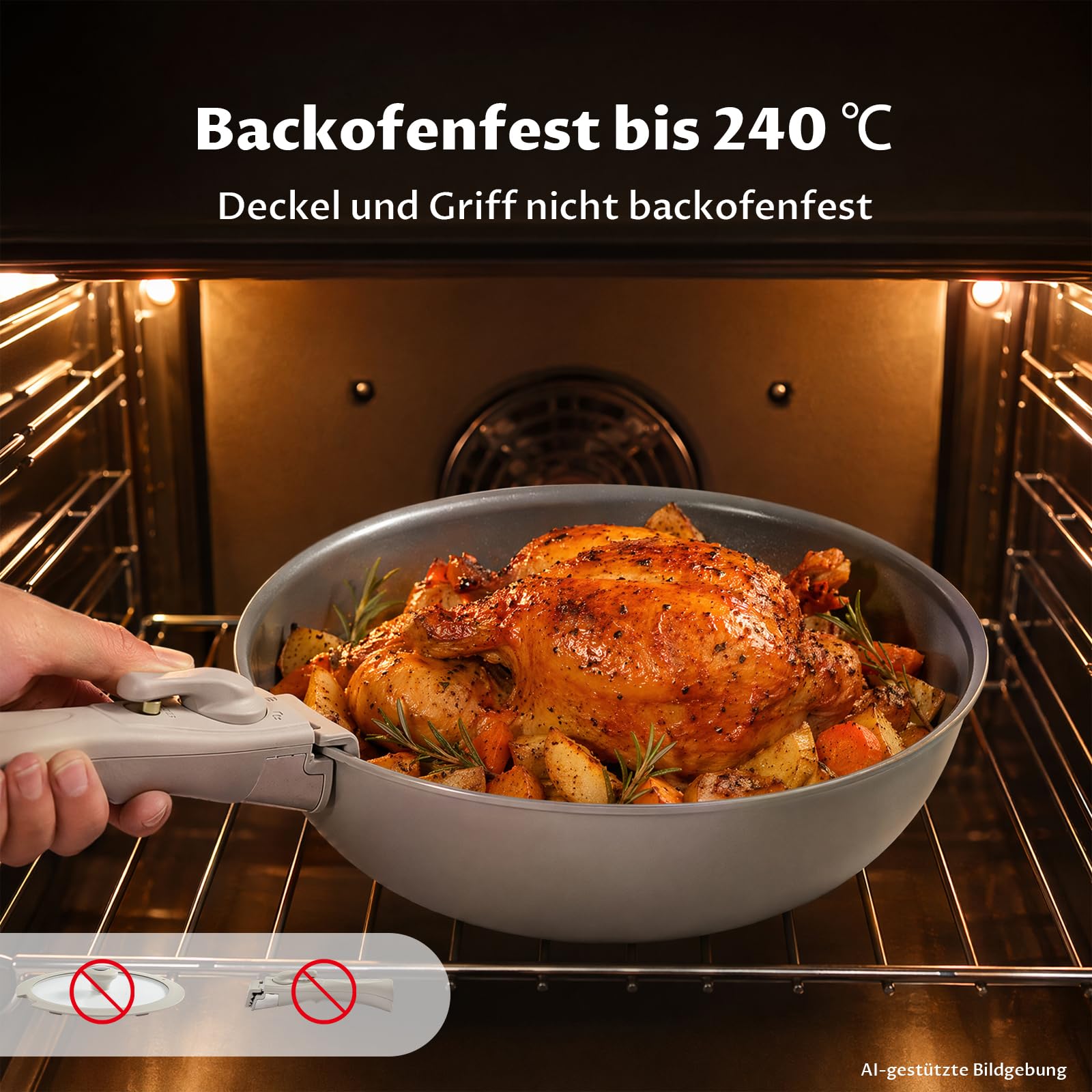 BEZIA Töpfe & Pfannen Set mit abnehmbarem Griff, 17-tlg. Keramik Topfset | Platzsparendes stapelbares Topf- & Pfannenset Induktion, Backofengeeignet Kochgeschirr-Set für Wohnmobil & kleine Küche