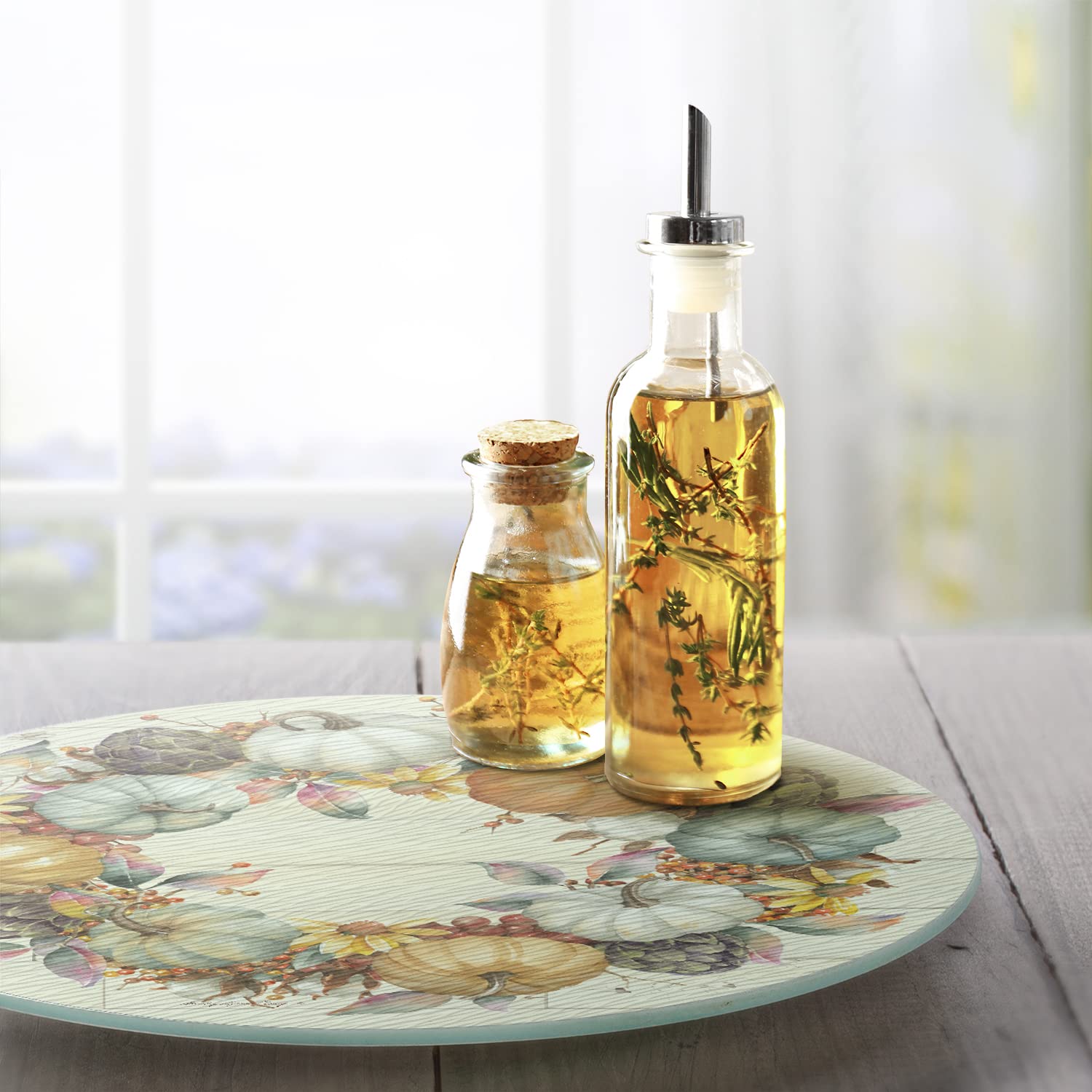 CounterArt Lazy Susan Pumpkin Time - Giradischi In Vetro Temperato 33 Cm - Alzatina Girevole Decorativa